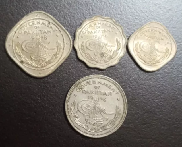 1948 Pakistan 1/2  1 2 Anna & Half Rupee Xf Vintage Coins Set Lot Km 2 3 4 6