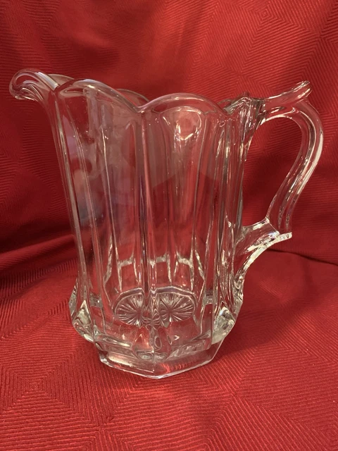 ANTIQUE US GLASS Colonial Scalloped Panel Clear Heavy Pitcher EAPG £21. ...