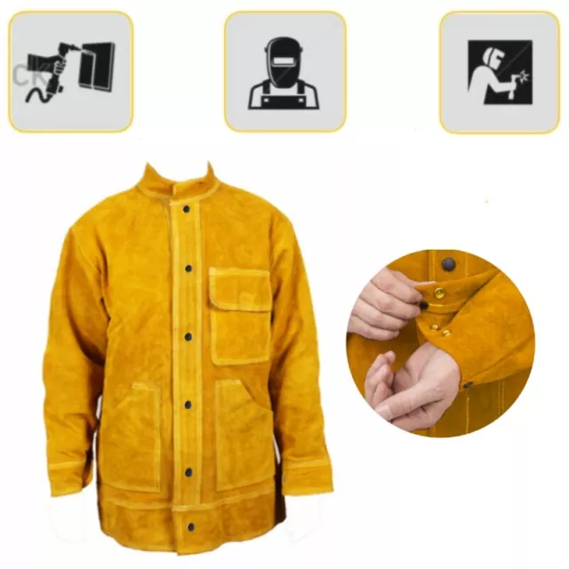 Industrial Welding Jacket Workwear Leather Protective Clothes Flame Resistant XL