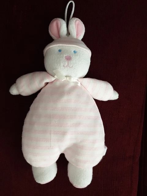 Doudou Peluche Jemini Luminou phosphorescent lapin rose rayé blanc 36 cm environ