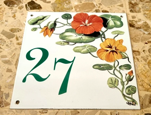 Vintage French enamel house flower sign number 27 for door gate wall street .