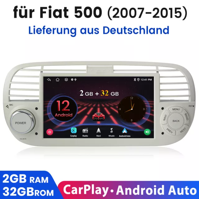 DAB+ Android 12 2+32G Carplay Autoradio RDS SWC BT GPS Navi Für Fiat 500 2007-15