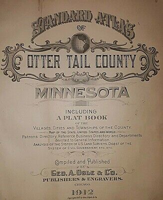Vintage 1912 TOWNSHIP Map ~ OTTER TAIL COUNTY,  MINNESOTA ~ Free S&H 2