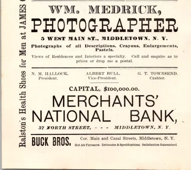 1900 Wm Medrick Photographer  Merchnats National Bank  Middletown Ny