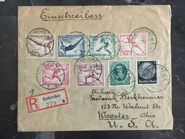 1936 Euskirchen Germany Olympics Stamps Cover to USA with Letter Contents
