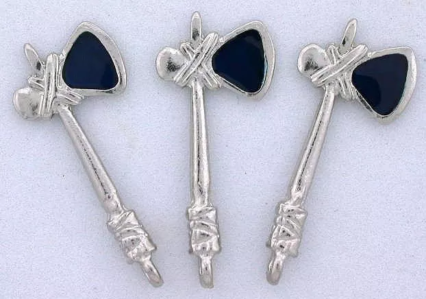 Set Of Five Silver Color Southwest Black Enamel Tomahawk Hatchet Pendant Focal