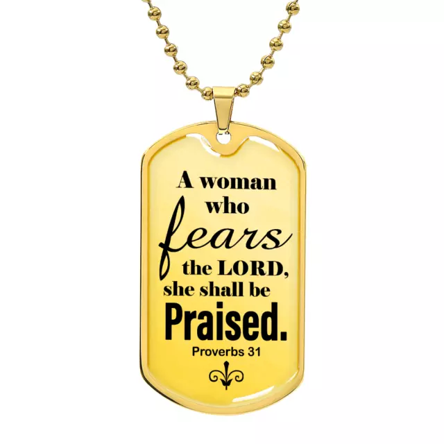 Proverbs 31 Woman of God Necklace Dog Tag Stainless Steel or 18k Gold w 24" Cha 3