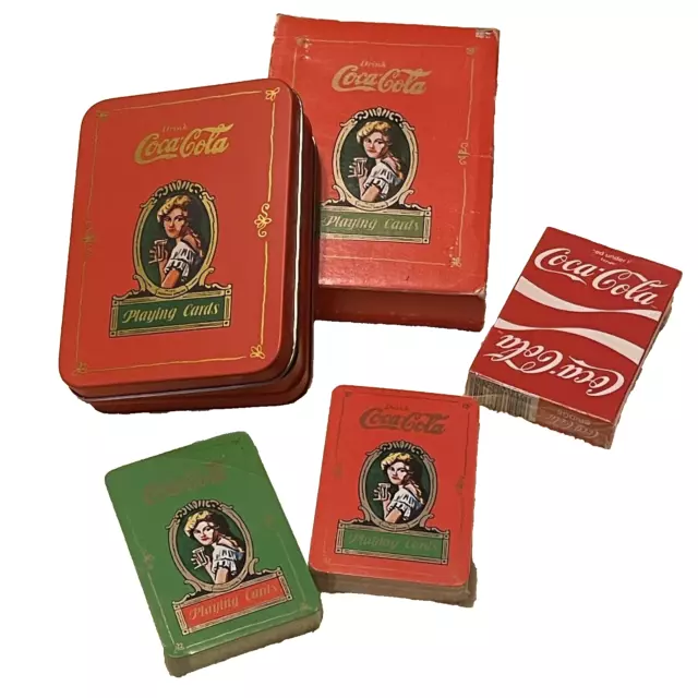 Drink Coca-Cola Playing Cards Red Green Double in Tin + Classic Coke Deck SEALED