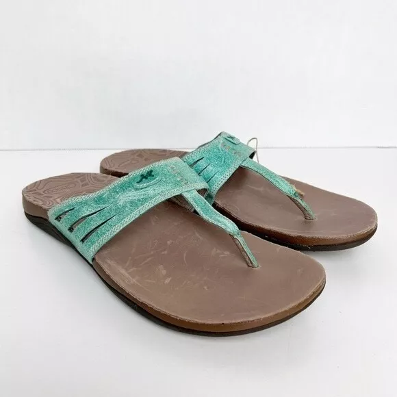 CHACO Women's Size 8 Turquoise Leather Sansa Flip Flop Thong Slip On Sandal