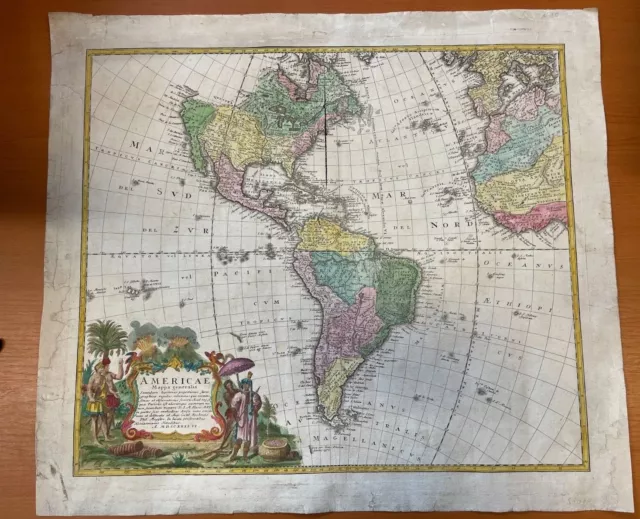 1746 Map Of America Continent Homann Heirs Original Colored Copperplate