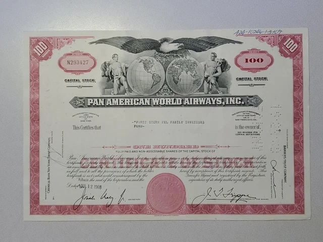 Pan American World Airways Cancelled Stock Certificate