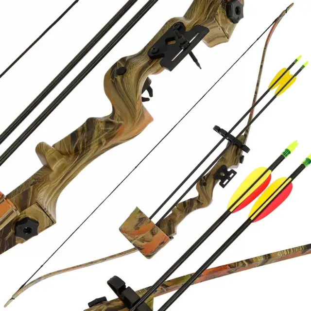 Recurve Bow and Arrows 17-21LB Archery Set Camo Junior Beginner Target Practice