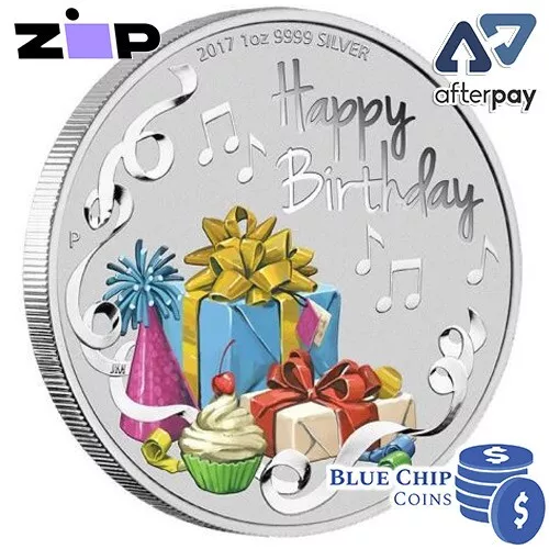 2017 $1 Happy Birthday 1oz Silver Coloured Coin In Folder