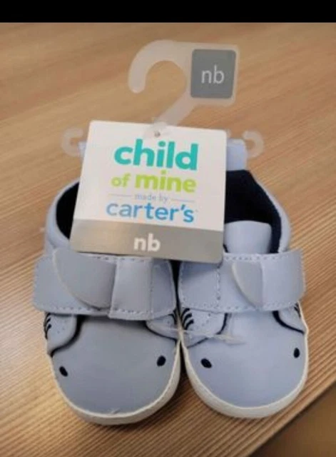 Infant Baby Boy Child of Mine by Carters Shark Light Blue Crib Shoes NB NEW WITH