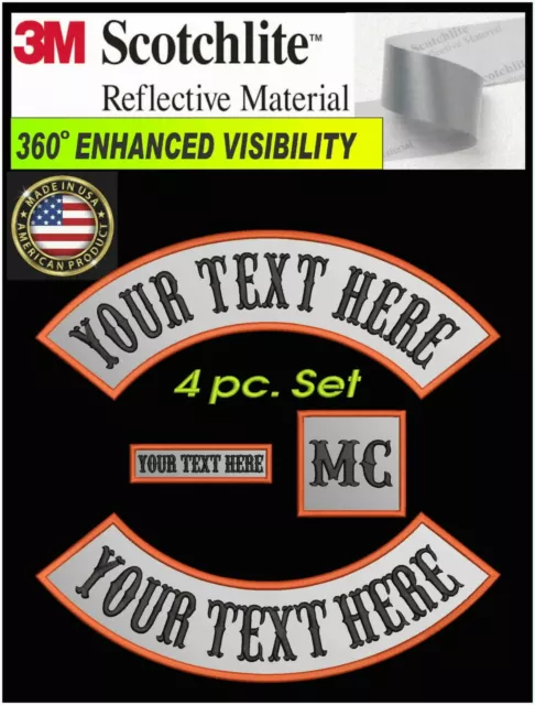 13" Reflective 4 Pc Set Custom Embroidered Rocker Patch 3M® Motorcycle Biker Usa