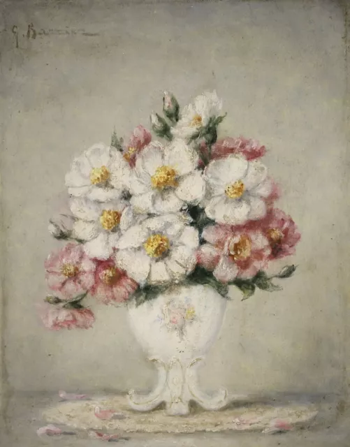 Gustave Barrier (1871-1953) Signed French Oil Panel - Still Life Flowers In Vase