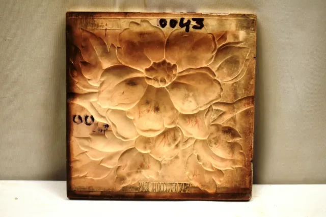 Antique Saji Japan Tile Majolica Art Nouveau Ceramic Rose High Embossed Rare"43 4