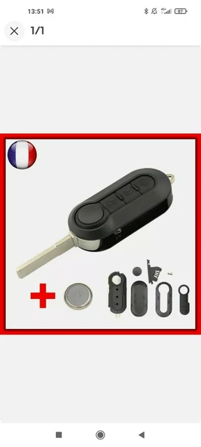 Boîtier De Remplacement Pour Clé Fiat 500 - Coque Noire 3 Boutons, Avec Nouvelle Lame - 9
