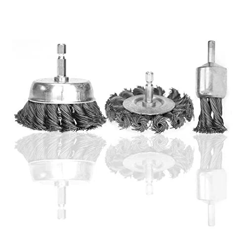 3pcs Knotted Wire Brush For Drill 1/4'' Hex Shank Carbon Steel Wire Wheel For Ru