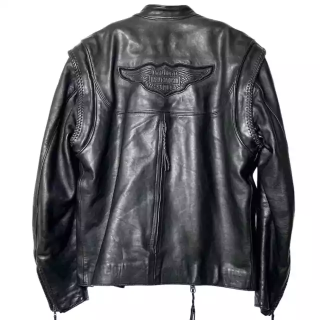 HARLEY DAVIDSON WILLIE G Mens Leather Jacket Zip Off Lining Sleeves ...