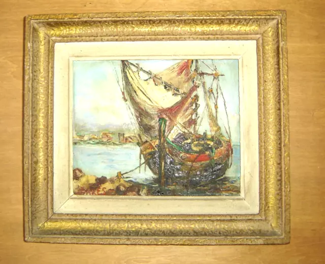 peinture tableau signé Bakes "côte cap d'Antibes" XXème 33 cm x 33,5 avec cadre