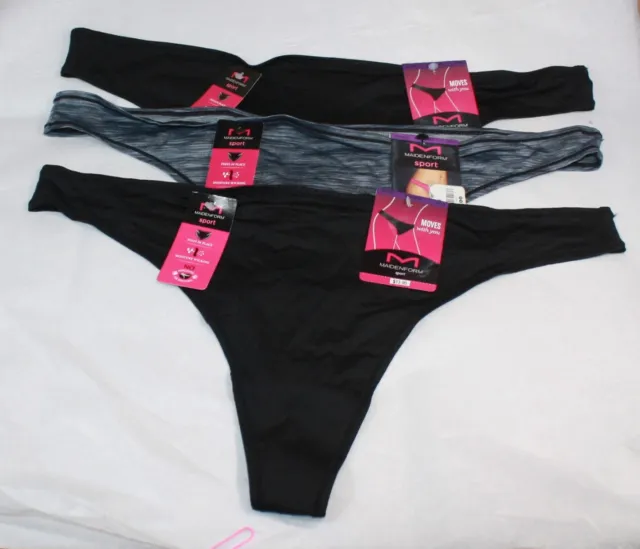 NWT set of 3 MAIDENFORM sport THONG mspthg HEATHERED GRAY BLACK