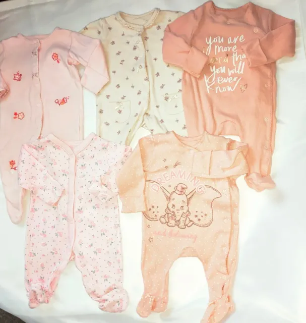 Baby Girls 0-3 Months Bundle 5 X Sleepsuits Bodysuits All In Ones