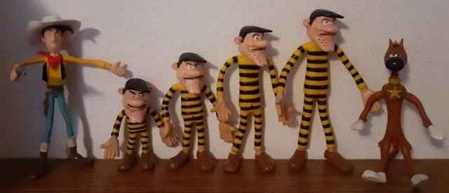 LOT DE 7 Figurines souples Lucky Luke Collection complète Daltons