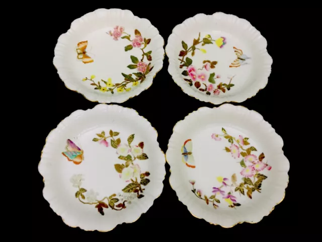 Four Antique/Vintage Royal Worcester Hand Painted Floral & Butterfly Bowls READ