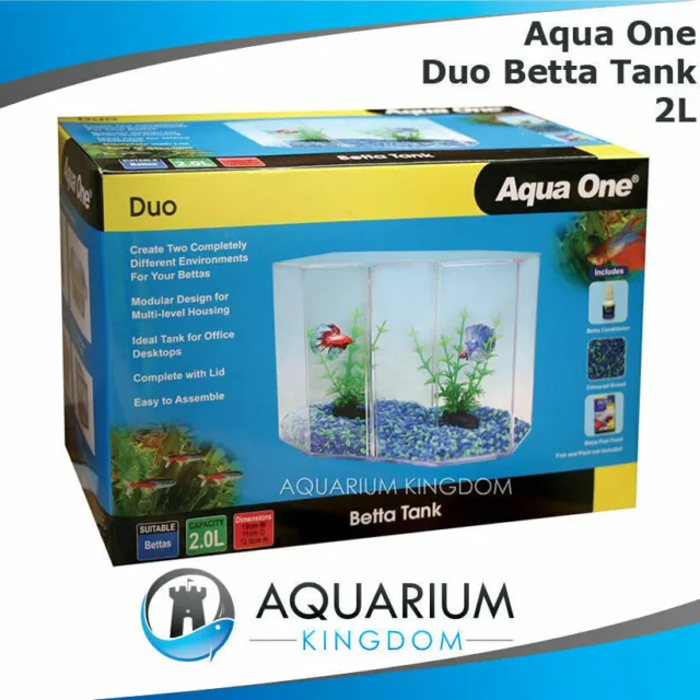 Aqua One Duo Betta Tank - Fighting Fish Hexagonal Aquarium Start Up Kit Unit 2L