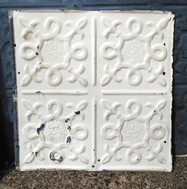 Antique Victorian Ceiling Tin Tile Elegant Rosette Pie Cupboard Doors Fleur De