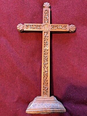 A Rare Early 19Th Century Bulgarian Carved Wood  Crucifix With Sudarían