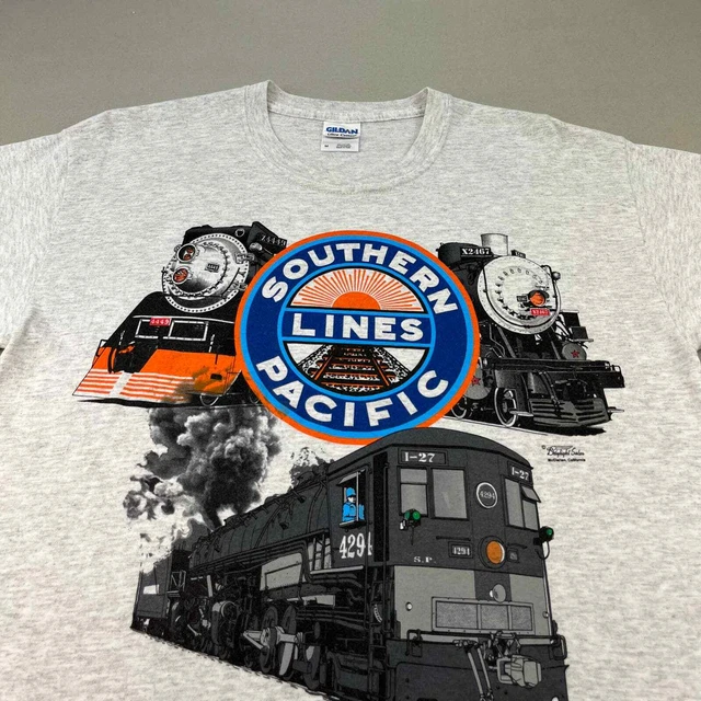 Vintage Southern Pacific Lines Railroad Museum T-Shirt Adult Medium Gray Train