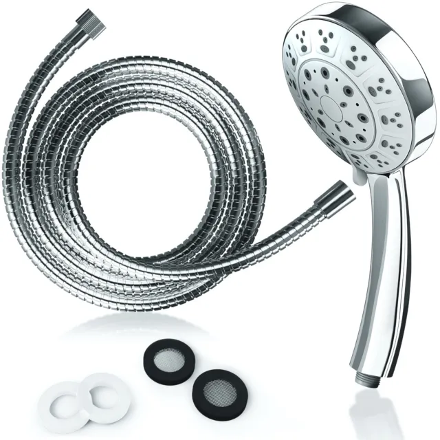 Shower Head and Hose High Pressure Universal 5 Modes Adjustable Chrome Bathroom