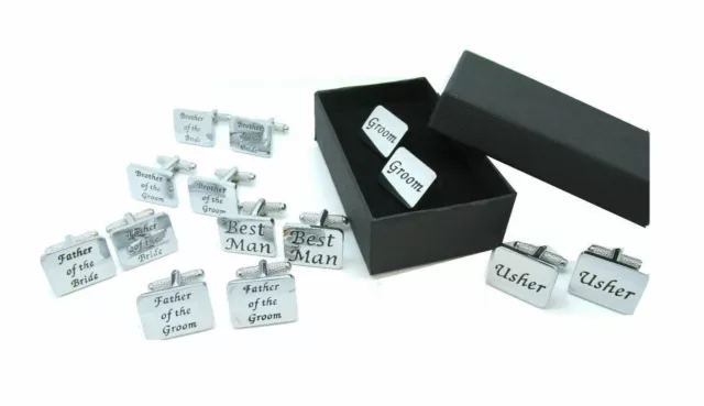 Engraved Silver Wedding Mens Cufflinks Groom, Best Man, Father, Usher & Gift Box