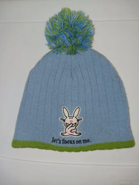 Y2K It's Happy Bunny Beanie Jim Benton Stocking Hat Beanie Blue And Green