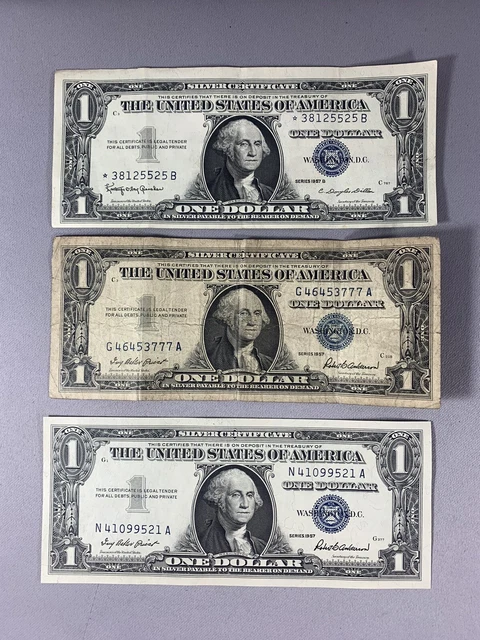 1957 Series $1 Dollar Silver Certificate Notes Blue Seal Lot Of 3