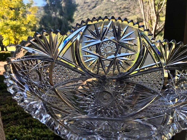 AMERICAN BRILLIANT cut glass LARGE Banana/fruit bowl att. to Meriden VIDEO! 4