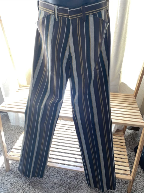 1960’s / 1970s Denim Linen Pants Flare Bell bottom Hippie Boho Striped
