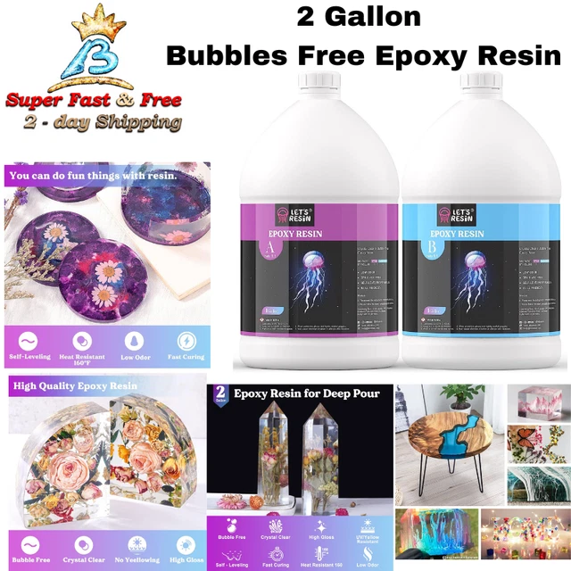 EPOXY RESIN BUBBLES Free Crystal Clear Epoxy Resin 2 Gallon for DIY Art