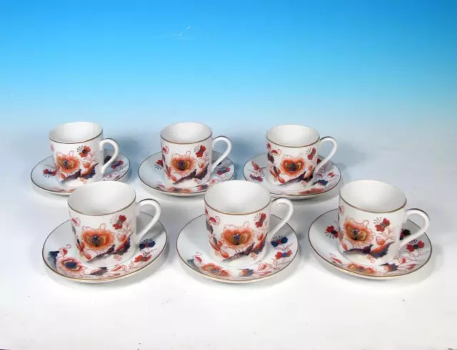 English Bone China SET (6) Spode Coalport Imari Style Demitasse Cups & Saucers