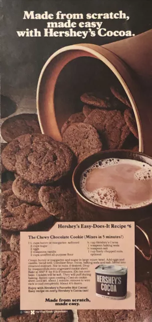 PRINT AD 1983 Hersheys Baking Cocoa Chewy Chocolate Cookie Recipe Easy Does It