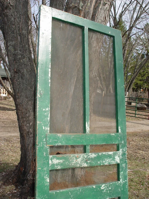 Vintage 1930s Green Painted Wooden Mortised Screen Door 9