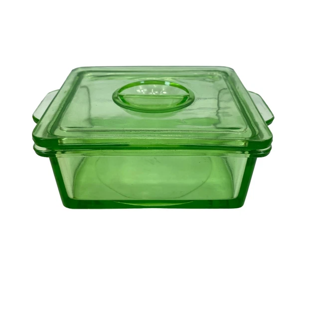 VINTAGE GREEN DEPRESSION Vaseline/Uranium Glass Refrigerator Dish