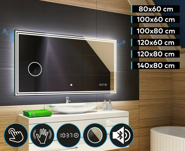 MIROIR DE SALLE de Bain Lumineux LED | BLUETOOTH | HORLOGE