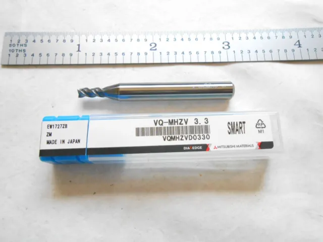 New Mitsubishi 3.3Mm Cut Dia. X 7Mm Loc X 50Mm Oal 3Fl Cc Hp Carbide Sq. Endmill