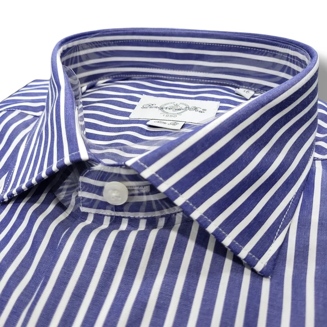 Chemise Homme SONRISA - 100% Coton, Rayée Morno/Bleu, Made In Italy - Neuf Avec Étiquettes