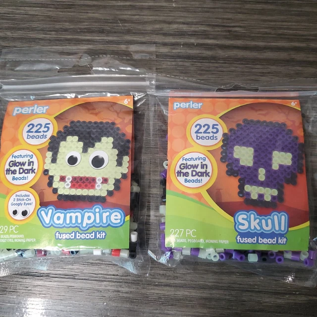 NEW PERLER Halloween Fused Bead Kits Skull & Vampire Incl. GLOW Beads
