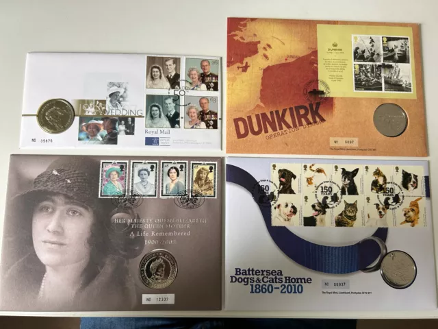 Joblot bulk Medal Coin Cover Royal Mint Queen Mother, Dunkirk, Dogs&Cats, Philip