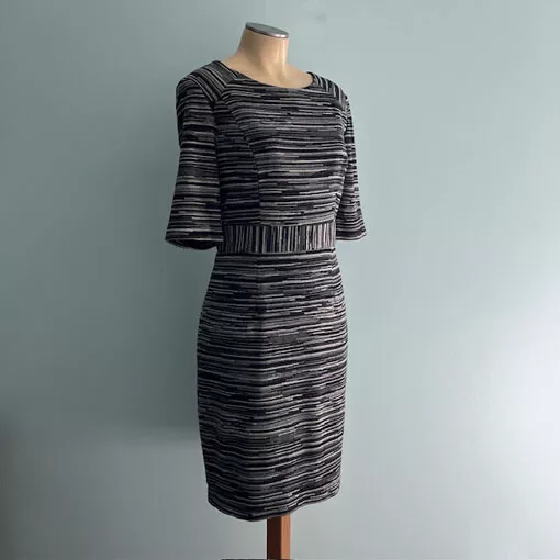 TRINA TURK ~ Knit Sheath DRESS in Black Gray & White Sz 12